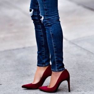 Stuart Weitzman Curvia Heels 4” Red Suede Sz 9.5